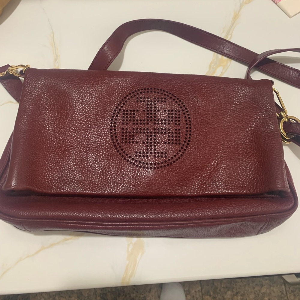 Tory Burch cranberry leather crossbody
